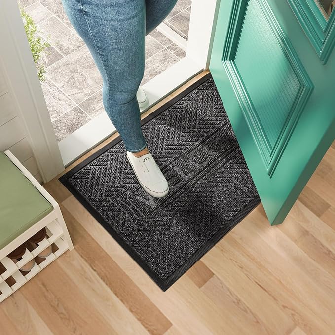 Mibao Front Door Mat Outside Entrance, Durable Outdoor Indoor Mat, Low Profile Heavy Duty Doormat, Non-Slip, Traps Dirt and Moisture, Easy Clean Patio Porch Entryway Mat, 47" x 32", Grey