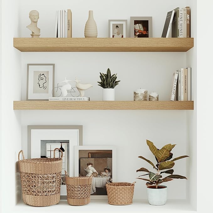 10 inches Deep Floating Shelves 36 inch Long, Single Wall Shelves Heavy Duty 70 lbs for Bedroom, Bathroom, Living Room, Kitchen, Office, Modern Shelf Home Decor, Set of 1, Oak