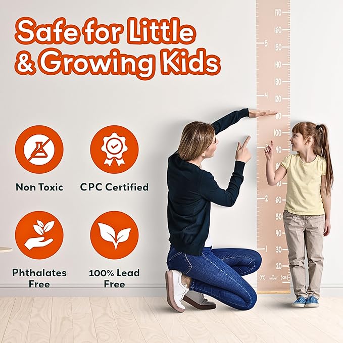 Height Chart for Kids Customizable Kids Height Wall Chart with Stickers, Marker & Hook Hanging Growth Chart Measurement for Wall Easy Installation for Baby Room Nursery and Playroom