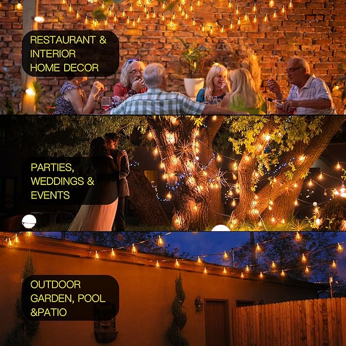 OHLUX Bistro String Lights Outdoor, 60FT Deck Lights with 32 Shatterproof ST38 Vintage Edison Bulbs, 2200K Warm Dimmable Connectable LED Light String for Outside Porch Yard Gazebos Balcony Garden