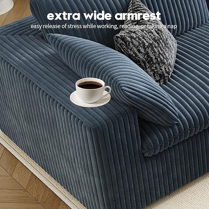 LoveSeat Cloud Couch Modular Sectional Sofa for Living Room,Modern Sofa with Deep Seat,2 Seater Boneless Couch,Comfy Upholstered Corduroy Couches for Apartment, Studio, Office,Bedroom,Blue