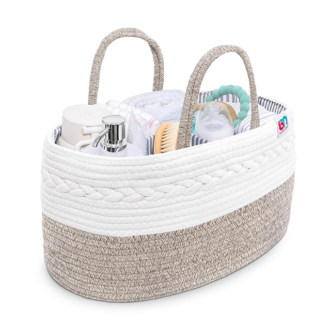 Rope Diaper Caddy - Storage for Baby and Toddler Items - Portable Cotton Organizer Easily Holds Diapers, Wipes, Clothing - Useful for Nursery, Bedroom (Beige, Extra Large)