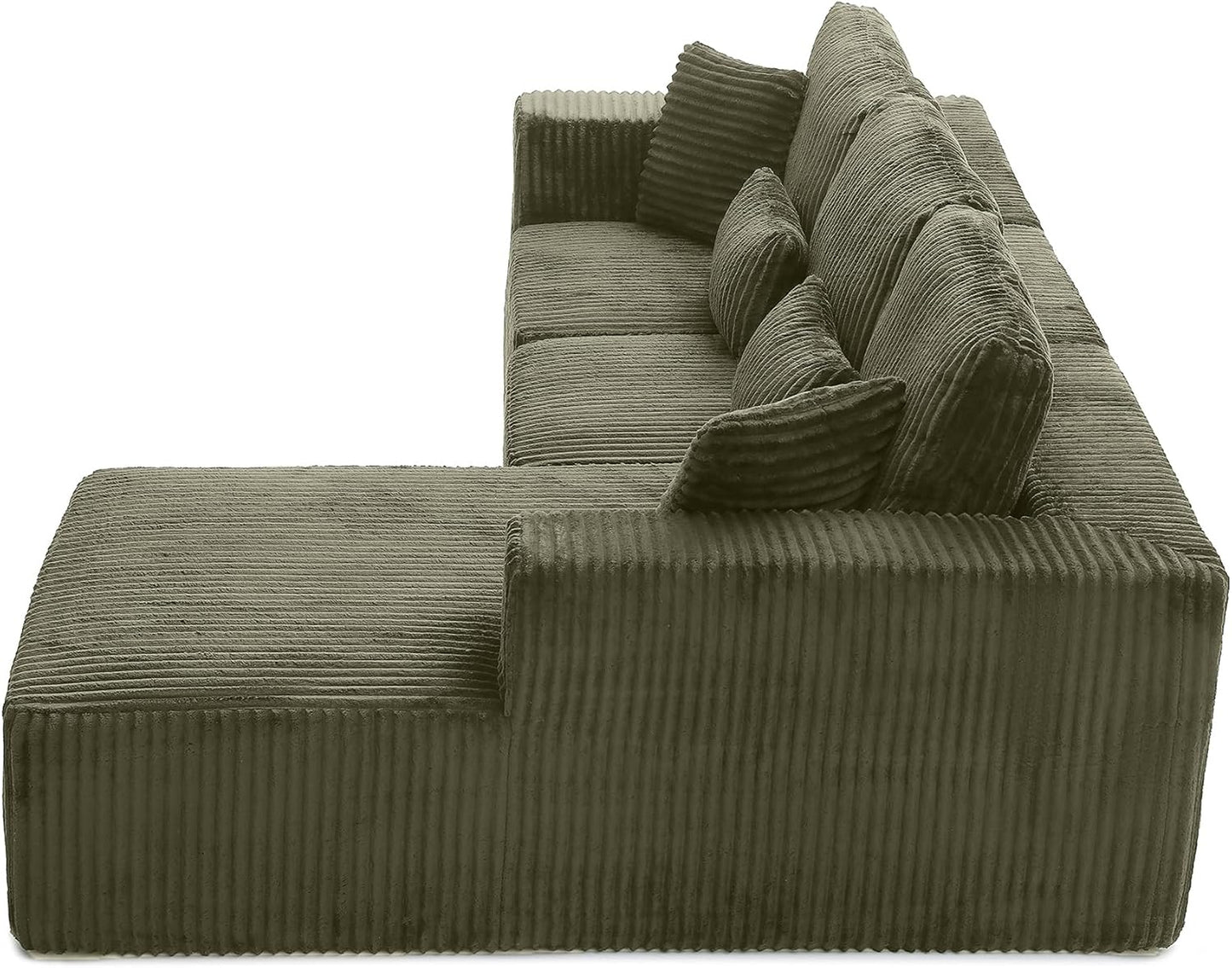 Modular Sectional Sofa Cloud Sectional Couch, 135" Comfy Fluffy L Shaped Olive Green Couches for Living Room, Deep Seat Memory Foam Plush Corduroy Boneless Couch Sectionals Right Facing Chaise Sofa