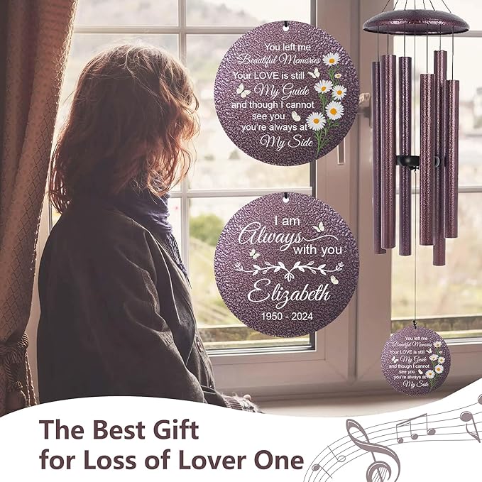 ASTARIN 36" Large Deep Tone Personalized Sympathy Wind Chimes, Memorial Wind Chime for Loss of Mother Father Loved One, Bereavement Gifts Decor Outdoor Patio Garden Graveyard