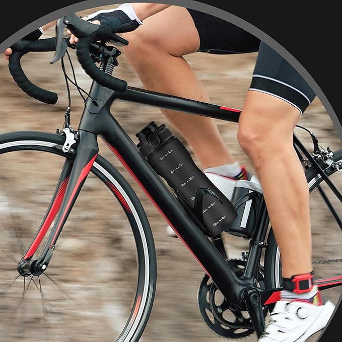 OLDLEY 25 oz Water Bottle, Motivational Water Bottle with Time Marker, Sports Water Bottle With Strap, Leakproof & BPA Free Large Water Bottles for School, Gym, Travel, Outdoor, Tritan,Black