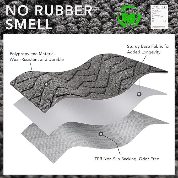 hicorfe Indoor Doormat,Front Back Door Mat Rubber Backing Non Slip Door Mats 24"x35" Absorbent Resist Dirt Entrance Doormat Inside Floor Mats for Entryway Washable Low-Profile (Grey)