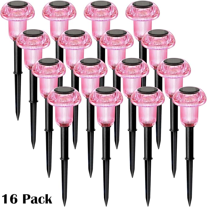 Halloween Solar Lights Outdoor 16 Pack Pink Purple LED Waterproof Mushroom Outside Lights for Yard Garden Patio Pathway Walkway Landscape Halloween Decorations