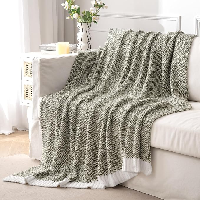 MIULEE Super Soft Throw Blanket for Couch, Olive Green Cozy Fluffy Warm Blankets Lightweight Knit Throw Blankets for Sofa, Bed, Chair, Living Room, Camping, Picnic, 60 x 80 inch