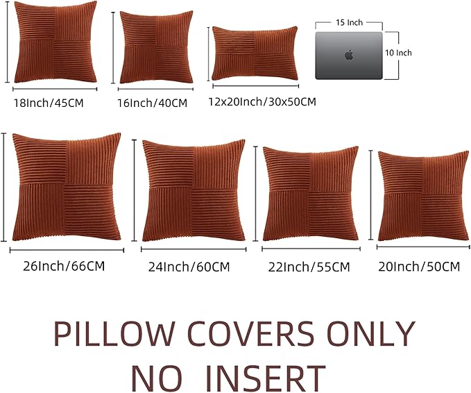 Fancy Homi 2 Packs Rust Lumbar Decorative Throw Pillow Covers 12x20 Inch for Couch Bed Sofa, Rustic Farmhouse Boho Home Decor, Soft Striped Corduroy Rectangle Accent Terracotta Cushion Case 30x50 cm