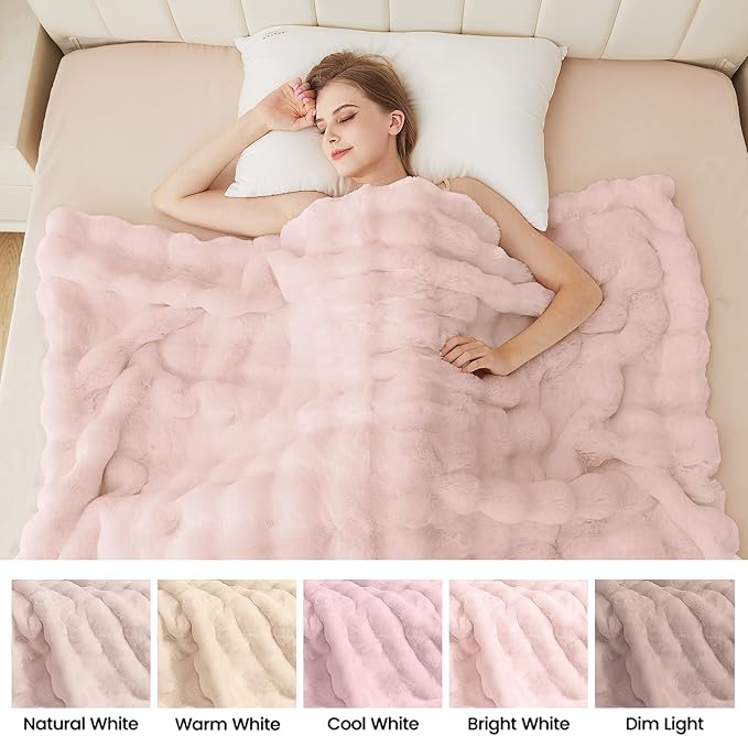 Pink Faux Fuzzy Fur King Size Throw Blanket 90x108 Cozy Furry Throw Rabbit Fur Blanket for Bed Soft Fluffy Blanket King for Living Room Bedroom Home Gifts 1000 GSM