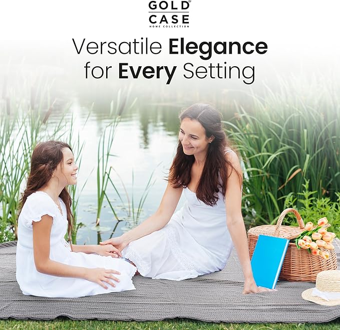 Gold Case Throw Blanket for Couch – 100% Recycled Turkish Cotton Blankets & Throws – Elegant Decorative Throw Blankets for Living Room Sofa – Woven Throws for Couch – Vintage Beige – 50x60