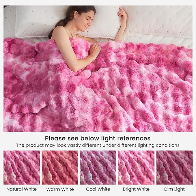 Cozy Bliss Faux Fur Throw Blanket for Couch, Fuzzy Soft Plush Thick Bubble Blanket for Sofa Bedroom Living Room, 60 * 80 Inches Tie Dye Pink
