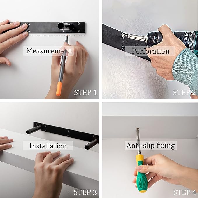 BAMEOS Floating Shelves, 35 in W x 7in D White Wall Mounted Wooden Shelves with Invisible Brackets Set of 2, Hanging Wall Shelves Decoration for Bedroom and Kitchen