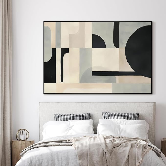 SIGNWIN 46"x72" Extra Large Framed Wall Art Modern Neutral Abstract Geometric in Black and Beige, Clean Minimalist Design for Home Living Room Bedroom Decor (Frame Assembly Required)