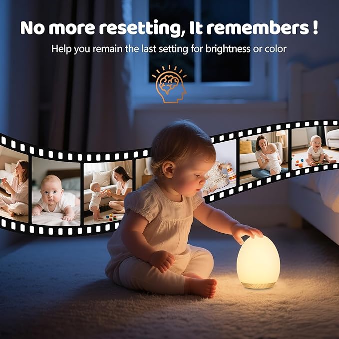 MediAcous Night Lights for Kids Room, Baby Night Light with 7 Colors Changing & Dimming Function, Rechargeable Kids Night Light with 1 Hour Timer & Touch Control, Up to 100H, Wood Grain