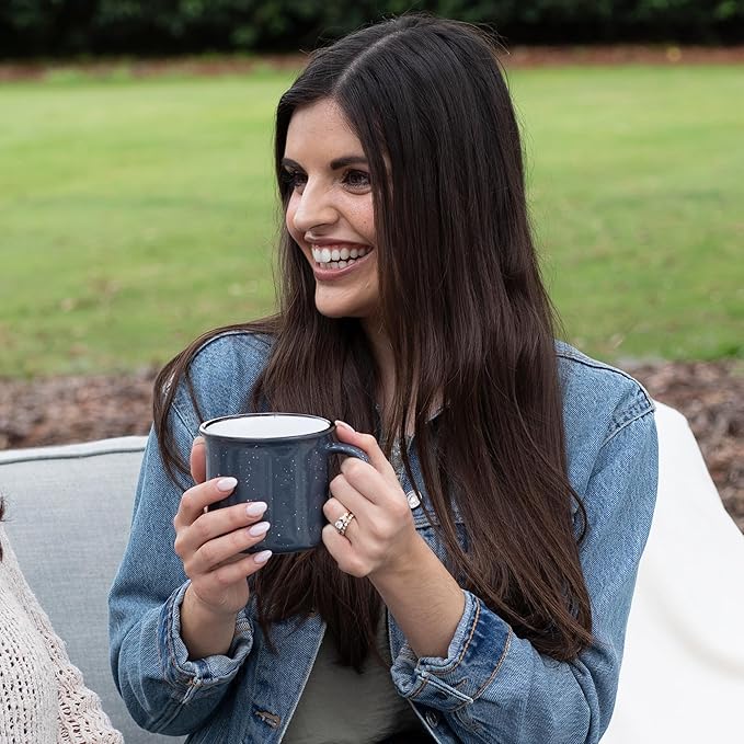 Set of 8 Ceramic Campfire Mugs – 15 Oz, Gray – Coffee & Tea Cups for Home, Work, Travel, Camping – Customizable, Great for DIY, Events, Companies