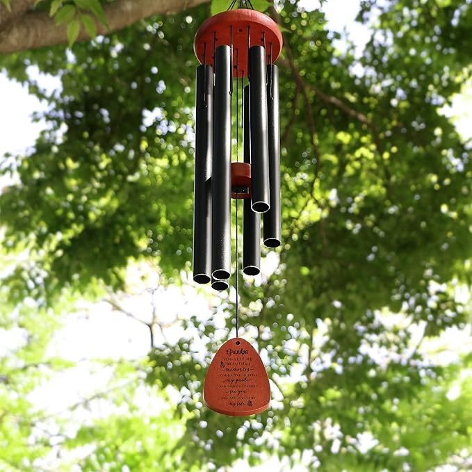 Memgift Memorial Wind Chime for Loss of Grandpa - Solid Beech Wood Sympathy Gift - Outdoor Bereavement Wind Chime for Garden, Patio - in Remembrance of Grandfather 32 Inch