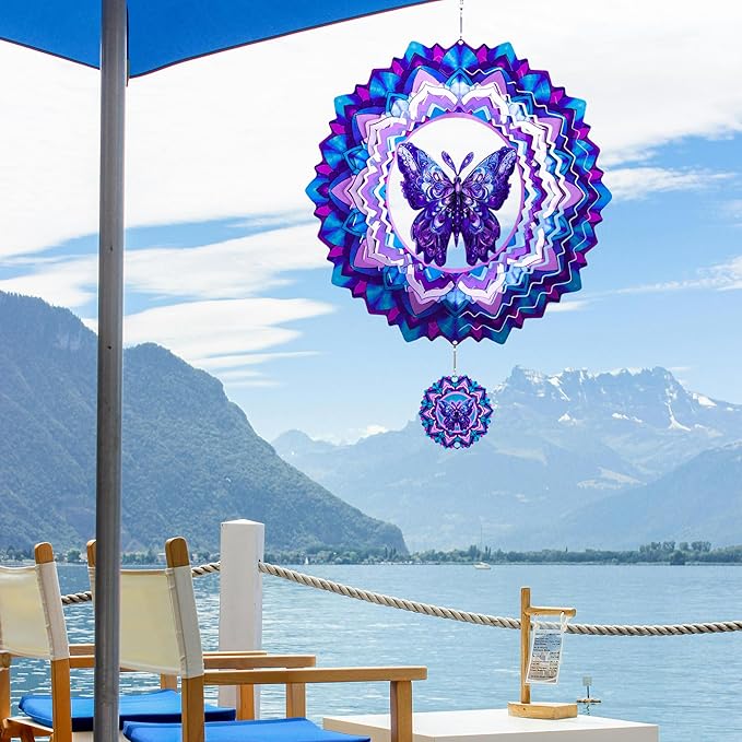 Butterfly Wind Spinner,Hanging Wind Spinners Outdoor for Garden Decoration,12 inch 3D Stainless Steel Wind Sculpture for Indoor/Outdoor Decor