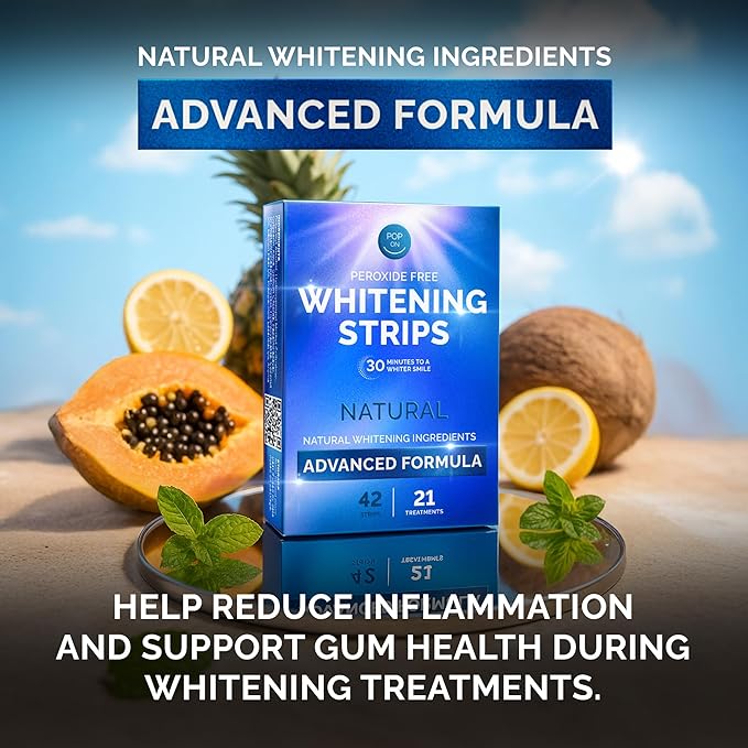Whitening Strips for Sensitive Teeth 21 Treatments, Mint β Enamel Safe, Peroxide-Free Coconut Teeth Whitening Strips with Natural Enzymes β Gentle White Stips for Sensitive Gums & Daily Oral Care