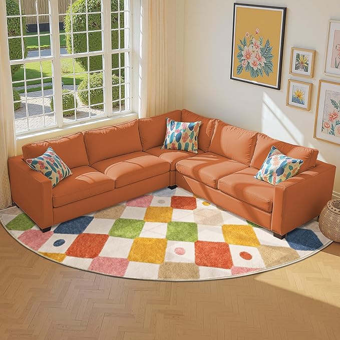 jinchan Kids Rug for Classroom 7ft Radius Corner Washable Area Rug Modern Colorful Quarter Circle Rug Soft Non-Slip Carpet for Nursery Playroom Daycare Reading Nook Living Room Circus on Cream