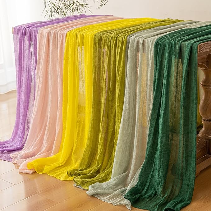 Yellow Table Runner Rustic Gauze Cheesecloth Table Runner 120 Inch 10 FT for Wedding Baby Shower Bridal Shower Engagement Garden Party Long Sheer Home Decorations