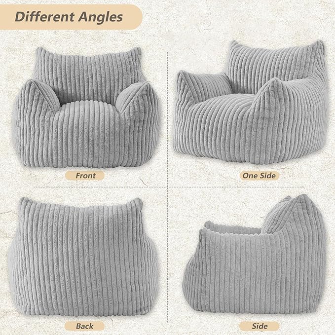 Giant Bean Bag Chairs for Adults Teens, Large Bean Bag Sofa Chairs with Filling Comfy Fuzzy BeanBag Chair with Armrests for Bedroom Living Room Reading