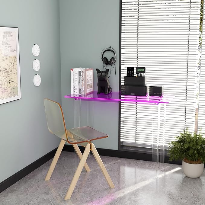 Acrylic Desk, Modern Study Table for HomeOffice-Extended Surface Multi-Purpose Console & EntrywayTable, Sturdy Lightweight Design((42.5-inch, Pink)