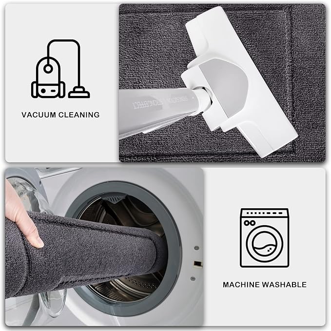 PURRUGS Dirt Trapping Door Mat 32" x 70", Non-Slip/Skid Machine Washable Entryway Rug, Dog Doormat, Super Absorbent Welcome Mat for Muddy Wet Shoes and Paws, Grey