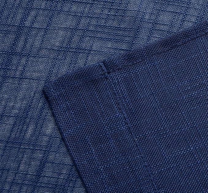 MIUCO Semi Sheer Curtains Poly Linen Textured Solid Grommet Curtains 84 Inches Long for French Doors 2 Panels (2 x 37 Wide x 84" Long) Navy Blue