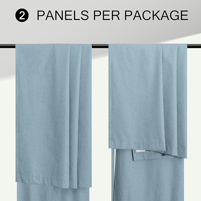 Total Blackout Linen Curtains 96 Inches Long for Bedroom 8 Foot Tall Heavy Thermal Rustic Country Light Blue Black Out Curtains for Living Room Window Drapes Stone Blue Gray Greyish Back Tab 2 Panels