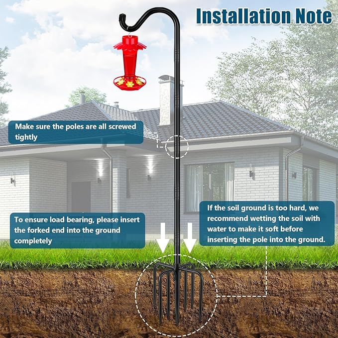 Gtongoko 2 Pack 108 Inch Tall Shepherds Hooks for Outdoor Bird Feeders, Heavy Duty Bird Feeder Pole Stand, Adjustable Hanger for Plant, Lights, Lanterns Wedding Decor with 7 Prongs Base
