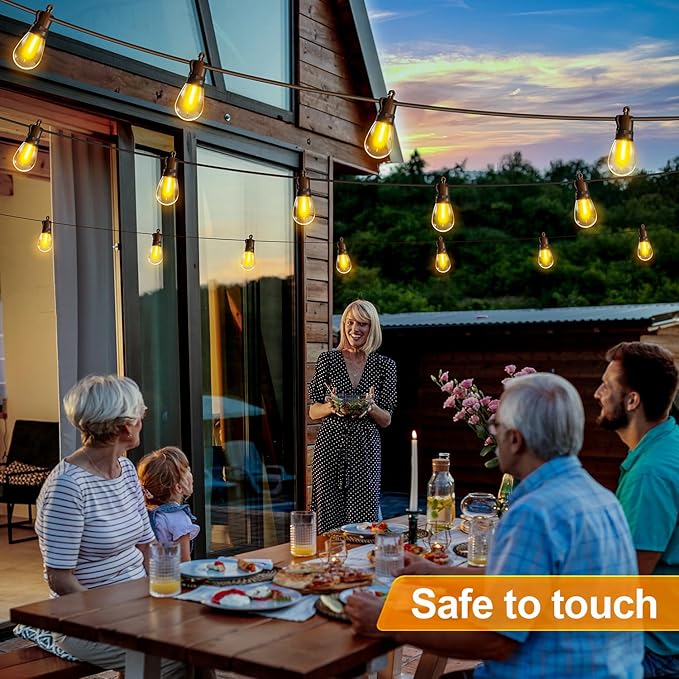 Outdoor String Lights Patio LED Light Outside - 60M 58+2 S14 LED Dimmable 200ft Porch Lighting IP65 Waterproof