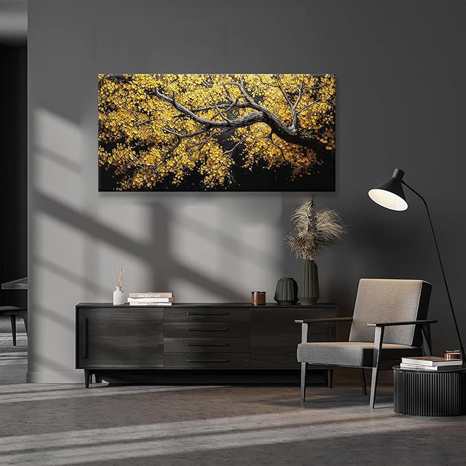 Modern Wall Art Nature Canvas Art Wall Decor Abstract Wall Decor Prints Painting Gold Tree Botanical Abstract Wall Art Picture For Bedroom Living Room Dining Room Home Office Artwork 24"×48"