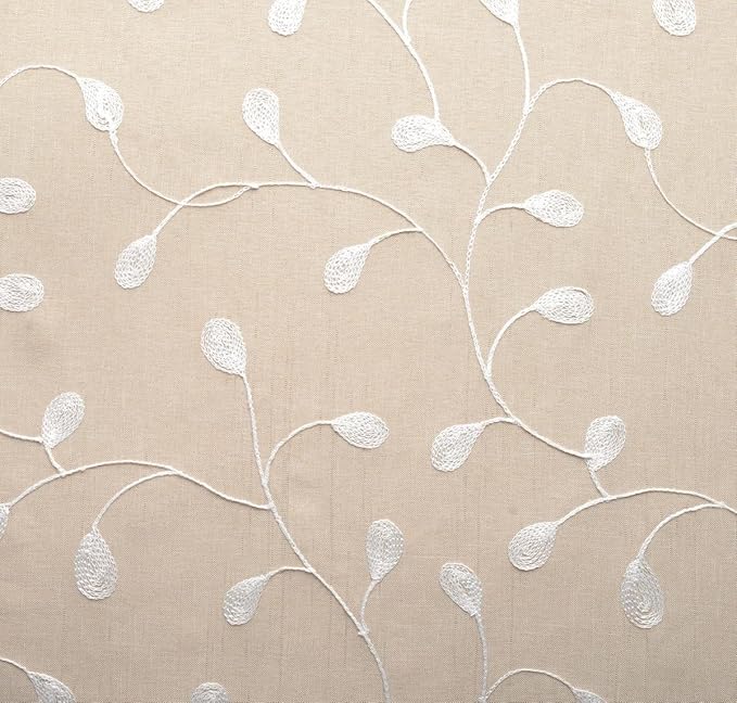 MIUCO Floral Embroidered Semi Sheer Curtains Faux Linen Grommet Curtains for Kitchen 52 x 84 Inch 2 Panels, Linen