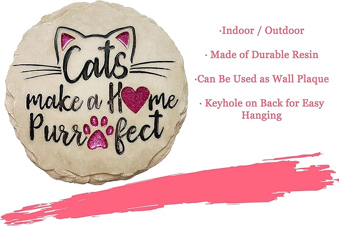 Spoontiques - Garden Décor - Cats Make a Home Purrfect Stepping Stone - Decorative Stone for Garden