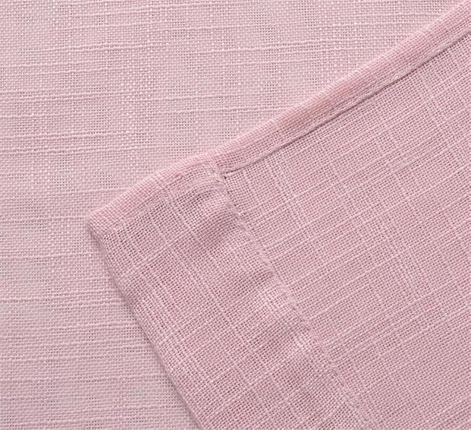 MIUCO Semi Sheer Curtains Poly Linen Textured Solid Grommet Curtains 95 Inches Long for Bedroom 2 Panels (2 x 37 Wide x 95" Long) Pink