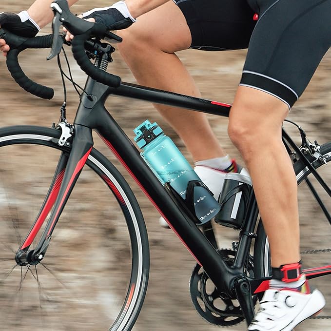 OLDLEY 32 oz Water Bottle, Motivational Water Bottle with Time Marker, Sports Water Bottle With Strap, Leakproof & BPA Free Large Water Bottles for School, Gym, Travel, Outdoor, Tritan,Blue&Gray