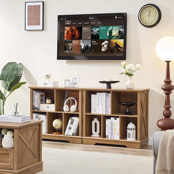 Farmhouse 5 Cube Bookshelf, Storage Organizer Bookcase, Kids Toy Storage Cabinet, Small Bookshelves Storage Organizer Shelf, Wood Display Cabinet Book Shelves for Bedroom,Living Room,Natural Oak