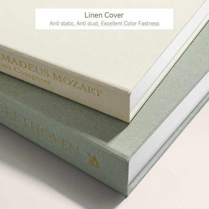 Aesthetic Decorative Books -Set of 2 Minimalist Linen Hardcover Faux/Fake Books for Coffee Table Home Decor Living Room Decoration, Photo Storage or as a Keepsake Box(Sage-beige-musician)
