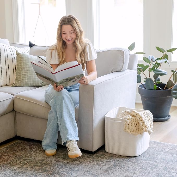 NaturalCozy 13x15x13 Kallax Storage Cubes, 3 Pack | Cotton Rope Cube Storage Bins Woven Baskets for Organizing | Kallax Insert Baskets for Shelves Organizer, Kids Toy, Pantry, Closet, Baby Nursery