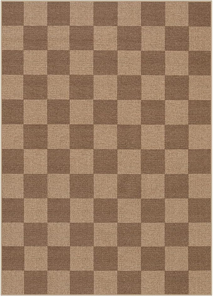 Lahome Checkered Easy Jute Living Room Rugs, 5x7 Large Dining Room Office Carpet Farmhouse Washable Area Rug, Checkerboard Neutral Non Slip Indoor Outdoor Carpet for Bedroom Entry Patio