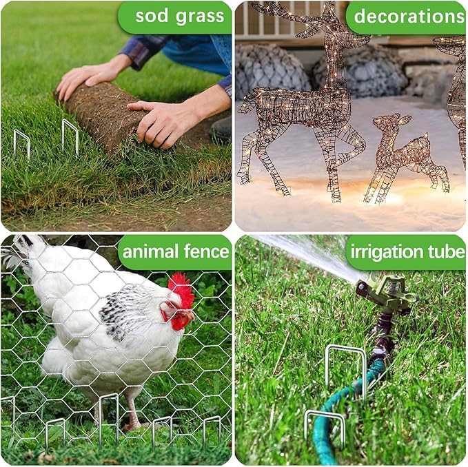 50 Pack Landscape Staples 4 Inch 12 Gauge Garden Stakes Galvanized Garden Staples Pins Anti-Rust Ground Stakes for Weed Barrier, Irrigation Tubing, Yard Lawn, Landscape Fabric