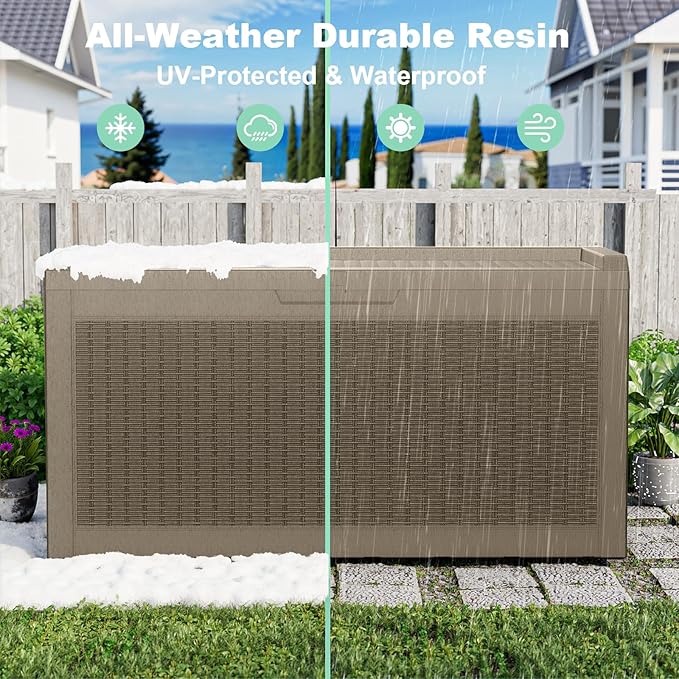Vixzen 60 Gallon Outdoor Deck Box,Lockable Resin Waterproof Storage Box,UV Resistant,Weather Resistance,Outside Storage Bin for Gardening Tools,Pool Supplies,Gray