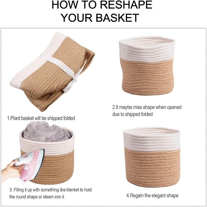 11" Cotton Rope Plant Basket Modern Woven Baskets for 10" Flower Pot Floor Indoor Planters,Storage Organizer Baskets Home Decor,Brown White 11"x 11"