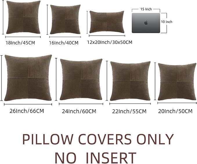 Fancy Homi 2 Packs Dark Brown Euro Decorative Throw Pillow Covers 28x28 Inch for Couch Bed, Rustic Farmhouse Boho Home Decor, Soft Corss Corduroy Patchwork Textured Square Cushion Case 71x71 cm