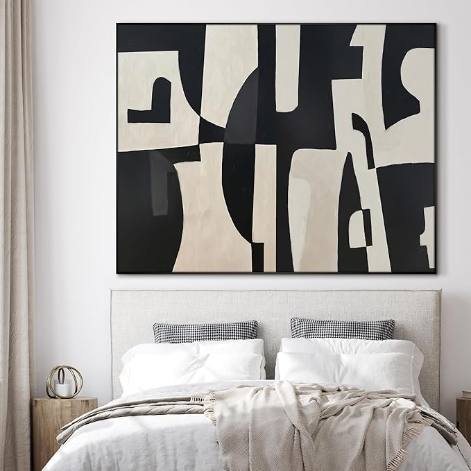 SIGNWIN 60"x72" Extra Large Framed Wall Art Black and White Abstract Geometric Design, Minimalist Modern Print for Home Living Room Bedroom Decor (Frame Assembly Required)