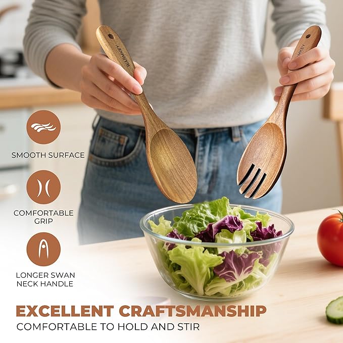 Acacia Wood Kitchen Utensil Set 9PC-Natural Wooden Cooking Tools for Nonstick Pans&Stir Frying,Scratch-Proof&Heat Resistant,Sturdy&Lightweight with Spoon Rest (Kitchen Utensil Set 9PC)
