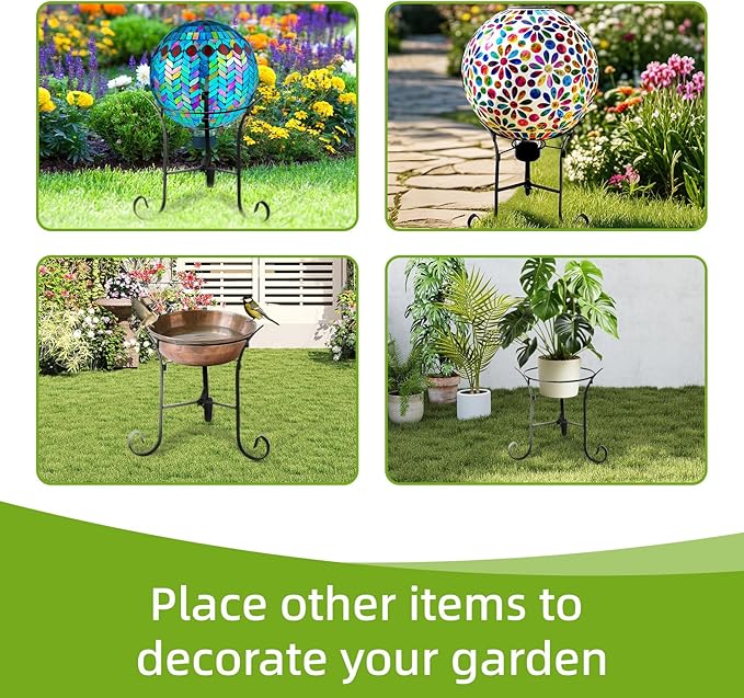 VOREEN 10" Gazing Ball Stand, Metal Gazing Globe Stand for 8-12 Inch Garden Gazing Globe, Outdoor Décor Garden Yard Accessories, Black