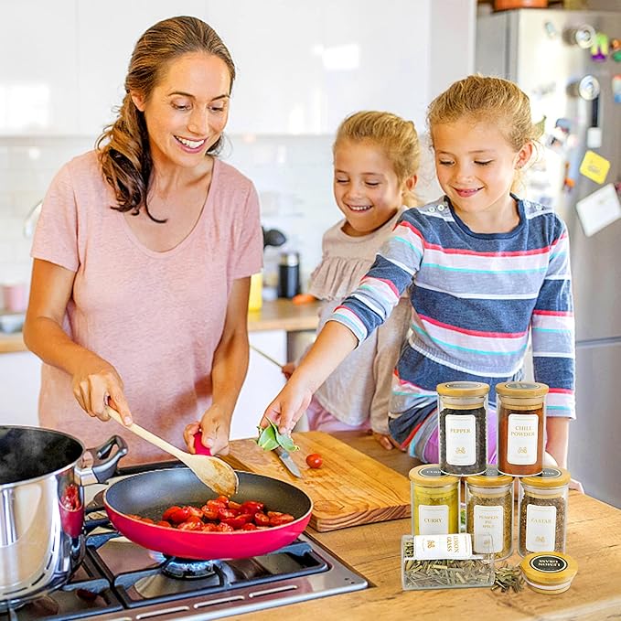 Spice Jars with Labels, 35 Pcs 4 oz Glass Spice Jars with Bamboo Lids, Minimalist Stackable Airtight Spice Containers with 426 labels for Home Kitchen, Pantry, Spice Cabinet, Drawer, Rack