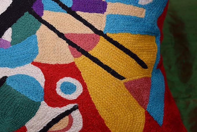 Lumbar Kandinsky Red Abstract Pillow Cover Modern Throw Pillowcase Modern Chair Cushion Red Contemporary Pillowsham Farmhouse Couch Cushions Hand Embroidered Wool Size 14x20